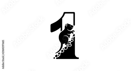 Black silhouette of gorilla holding number one.