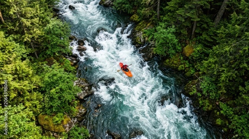 Unique photographic composition featuring kayaker navigating white water r in motion