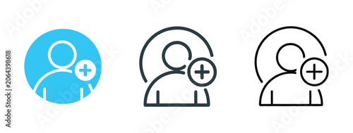Fotografie Follower add user icon collection showcasing customizable outline illustrations for social networking, audience growth, and profile management interfaces