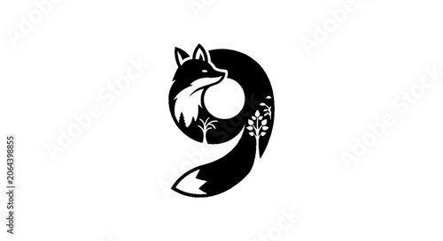Elegant Fox Tail Curved Into Number Nine Design.