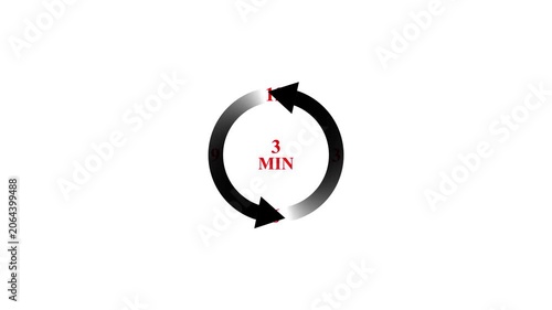 Black and white reload sign with three minutes text animation seamless loop.
