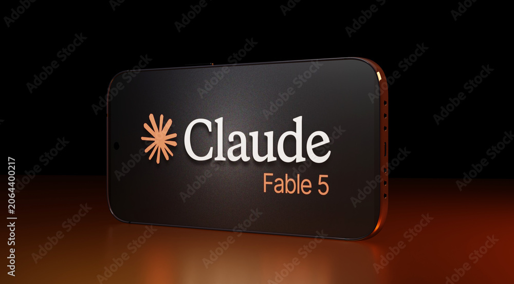 Naklejka premium Claude Fable 5 Logo on Black Smartphone, Anthropic AI Storytelling App