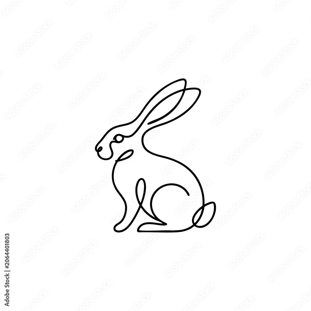 Fototapeta premium A minimalist line drawing of a sitting rabbit with long ears.