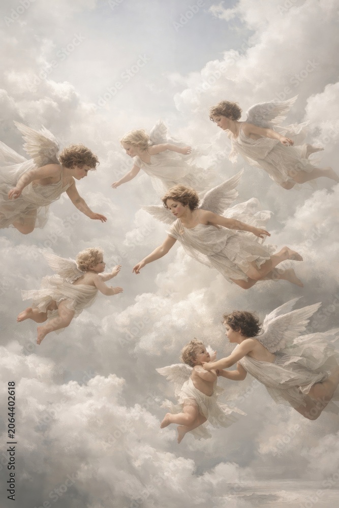 Obraz premium Heavenly cherubs among clouds