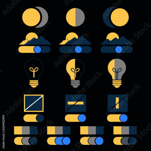 Dark Mode Toggle Set Vector: 15 Sun Moon Brightness Icons