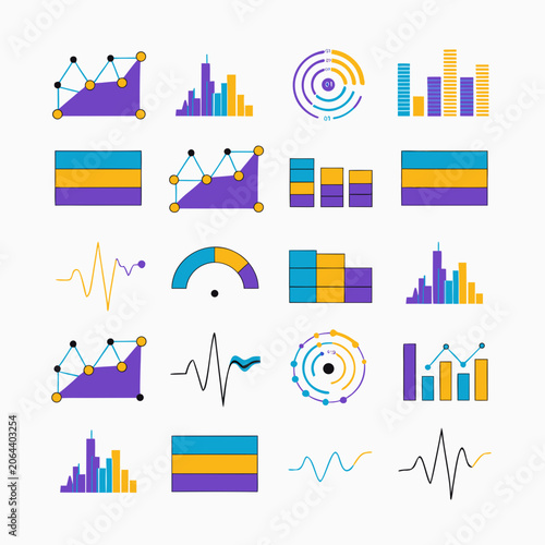 Data Visualization Element Set Vector: 20 Chart Components