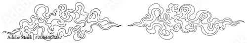 Abstract smoke plumes with swirls and curls in continuous line art style