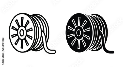 Cable reel icon set, spool with wire or rope, electrical extension cord, vector illustration isolated on white background
