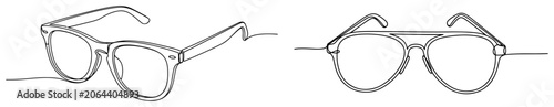 Eyeglasses and fashionable spectacles frames drawn in minimalist single continuous line art style