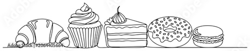 Foto Sweet dessert pastries lineup including croissant cupcake donut cake and macaron