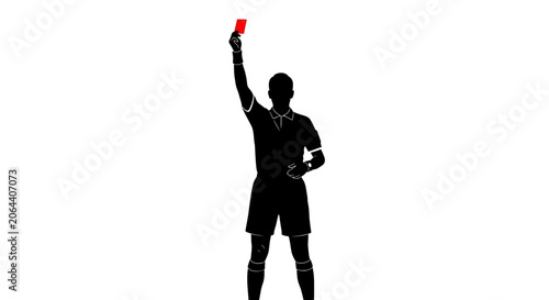 Valokuva Referee holding red card in silhouette football