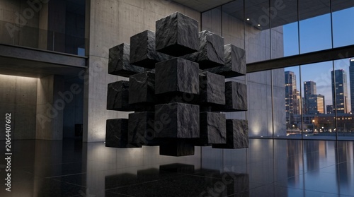 Levitating Stone Cubes Abstract Architectural Design