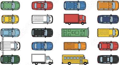 Tablou pe pânză Color vector top view vehicle icon set for CAD planning