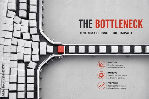 Industrial Bottleneck Concept with Single Blocked Package Causing Production Flow Delay