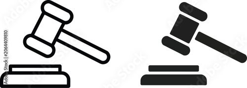 Fotografie Judge Gavel Icons Featuring Black Legal Symbols for Court, Justice, and Law Enfo