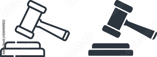 Quadro em tela Judge Gavel Icons Featuring Black Legal Symbols for Court, Justice, and Law Enfo