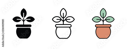 Plant in pot icons in different colors and styles for design and decoration purposes  plant icons