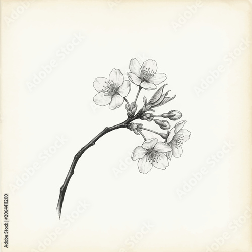 Detailed drawing of cherry blossom branch.