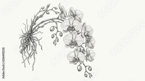 Detailed drawing of flowering plant roots.