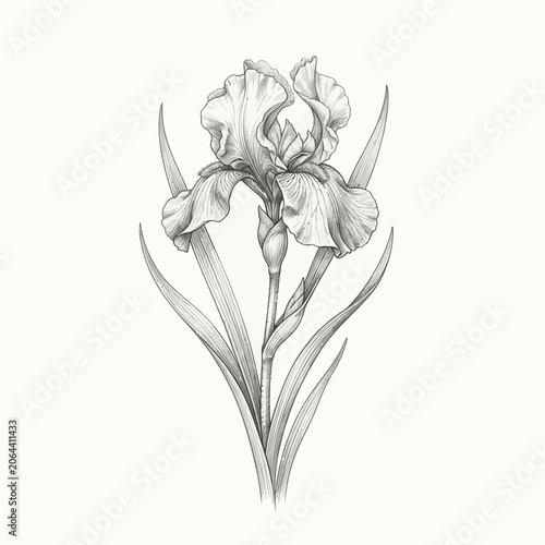 Detailed drawing of purple iris flowers.