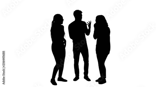 Tableau sur toile Three people talking and gesturing silhouette isolated on transparent background