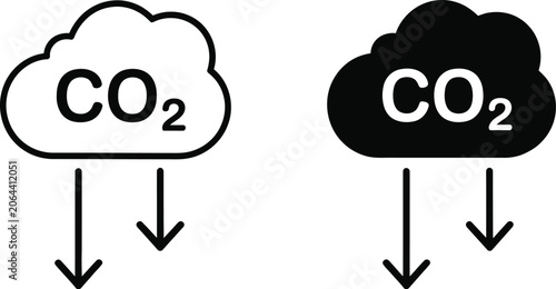 Low Carbon Dioxide Icons Featuring Solid and Line Style Environmental Symbols for Sustainable Energy and Emission Reduction