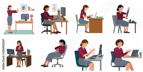 Εκτύπωση καμβά Office Workers Experiencing Wrist Pain and Carpal Tunnel Syndrome Vector Illustr