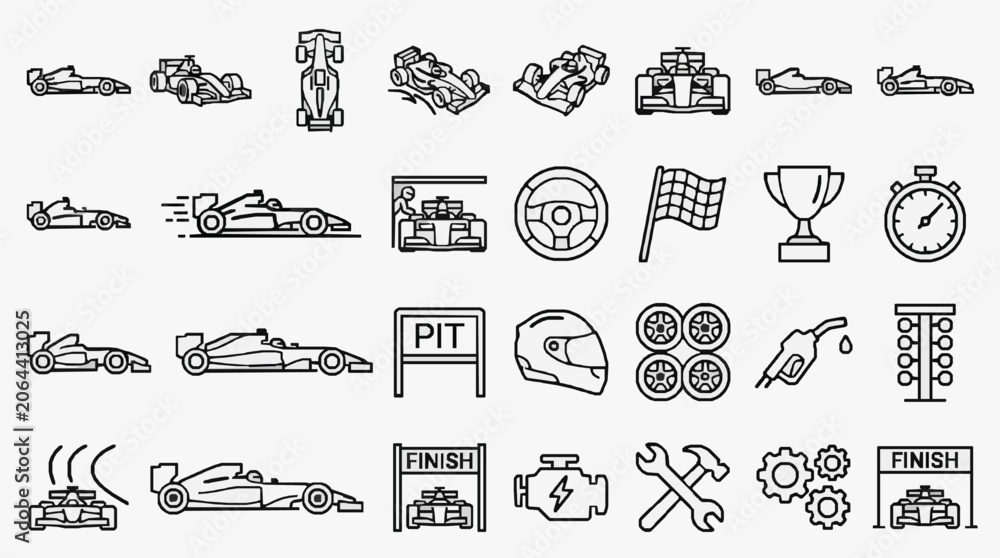 Naklejka premium Sleek Racing Icons Collection Modern Racing Symbols and Motorsport Elements for Designers and Enthusiasts