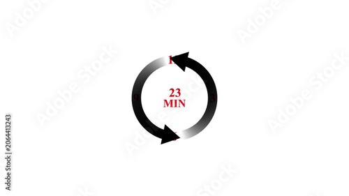 Animated circular countdown timer with twenty three minute duration on white screen.