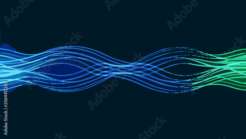 Obraz na plátně Abstract wave pattern with gradient blue and green hues against a dark backgroun