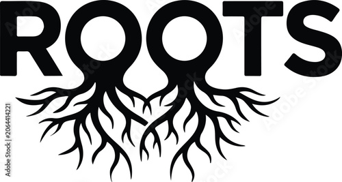 Fotografie Roots typography design featuring intertwined tree root growth incorporated into letter o