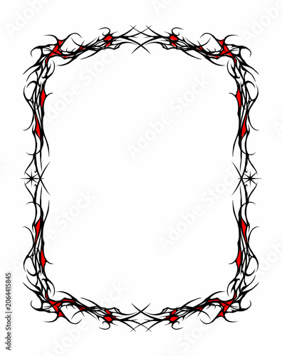 Canvas Print Dark cyber frame, abstract symmetrical sharp thorns tribal gothic ornament borde