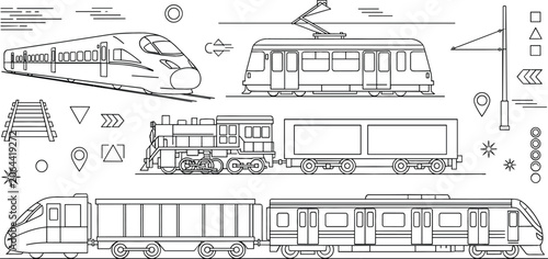 Photos Train vector doodle set with high speed locomotive steam engine cargo railway tr