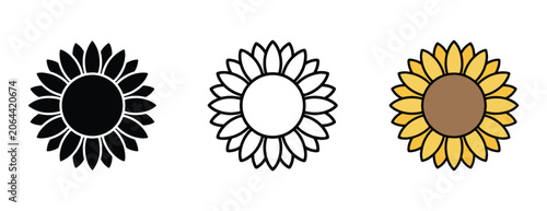 sunflower icons in black white and yellow on white background for design and decoration purposes  simple floral illustrations