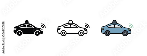 taxi cars with signal icons on white background for transportation and communication concept