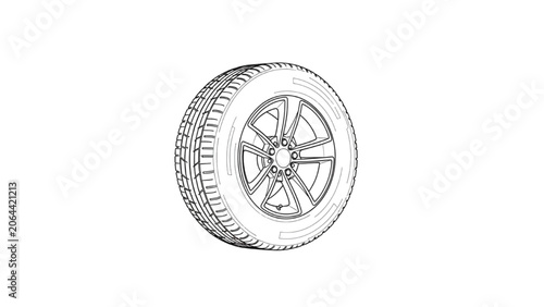 Foto Detailed 2D AutoCAD Vector illustration of a car tire with wheel