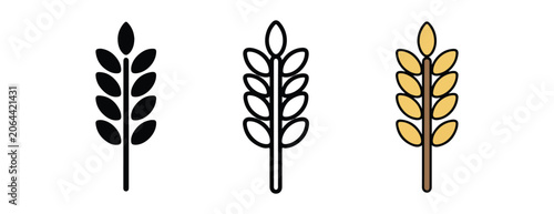 wheat ears icons in black white and yellow colors for food and agriculture design