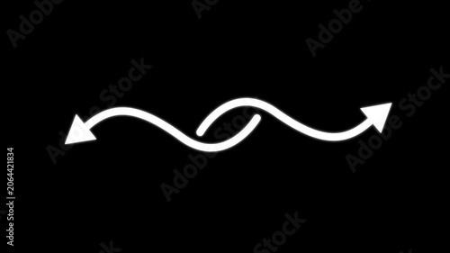 Minimalist animated double arrow white s-curve arrows on black background, for ui animation, motion, 4k video.