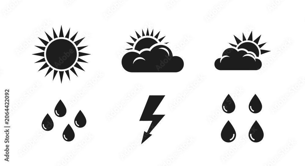 Φωτογραφία Weather icons set with sun clouds rain