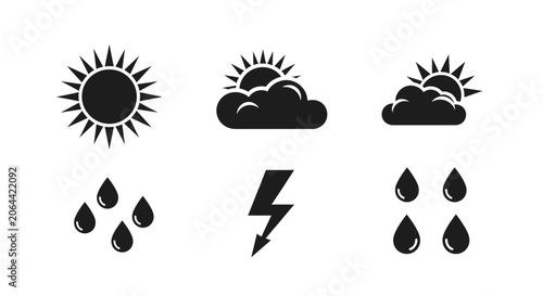 Tableau sur toile Weather icons set with sun clouds rain