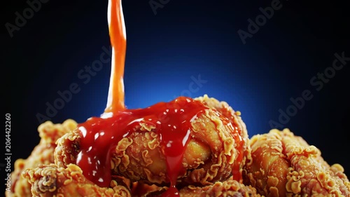 Hot caramel sauce pouring over golden dessert