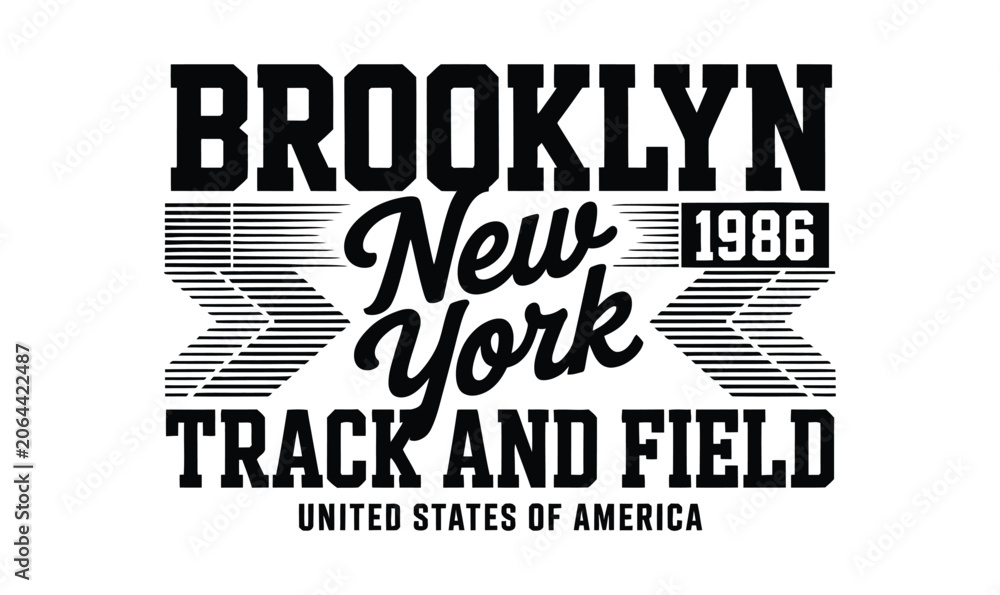 Fototapeta premium Brooklyn New York track and field vector graphic with vintage athletic typography for t shirt print
