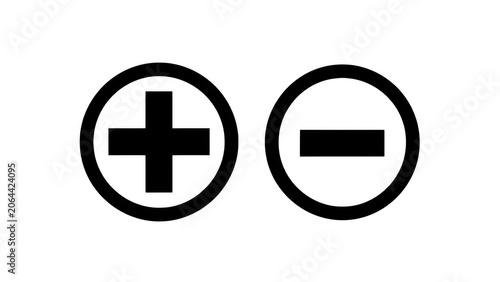 Positive and Negative Battery Symbol Icons Encased in Circles isolated on transparent background