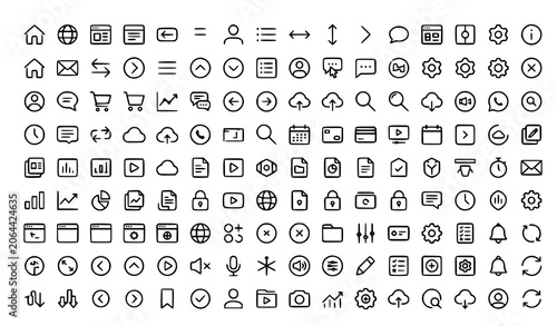 Web Elements Essentials Outline Icon Set with UI Interface Navigation and Digital Symbols