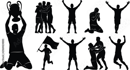 Collection of black silhouette illustrations of people celebrating