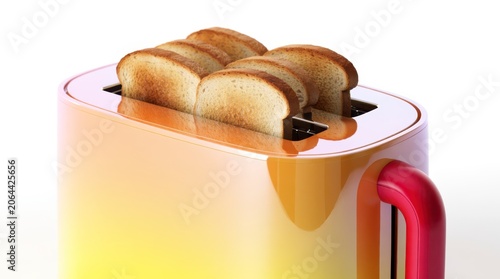 Modern gradient toaster with four slices of golden brown toast ready for breakfast preparation