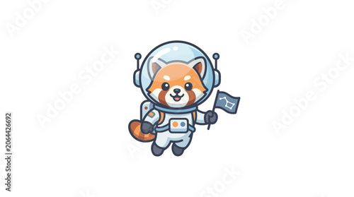 Obraz na plátně Cute Red Panda Astronaut in Space Suit Holding Constellation Flag