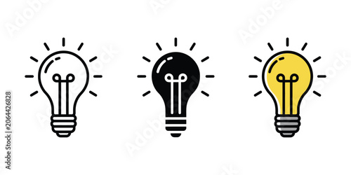 Photos lamp and lightbulb icon set featuring creative idea, innovation, brainstorming a