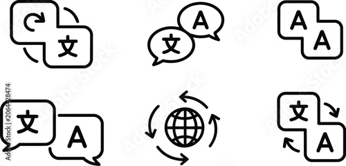 Photos Language translation icon illustration featuring multilingual communication and foreign language interpretation symbols