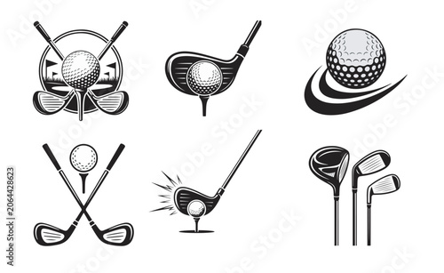 Golf  ball vector clipart Black golf club silhouette bundle 